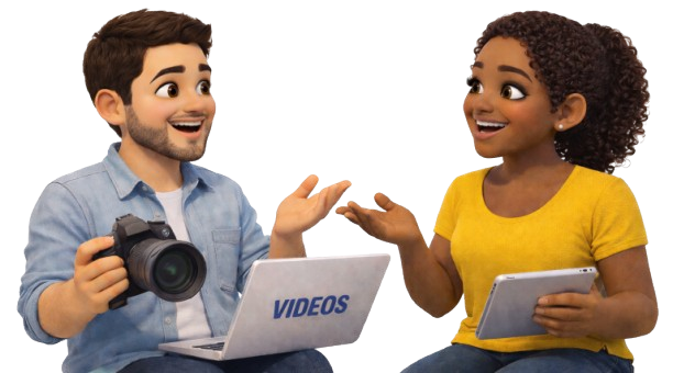 Pixar-style 3D illustration of job seekers creating and viewing career videos