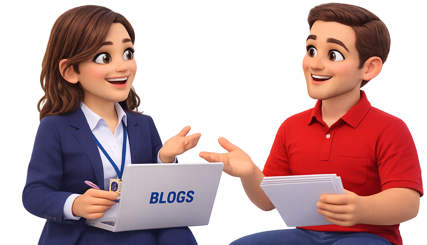 Pixar-style 3D illustration of a recruiter and job seeker discussing career guidance