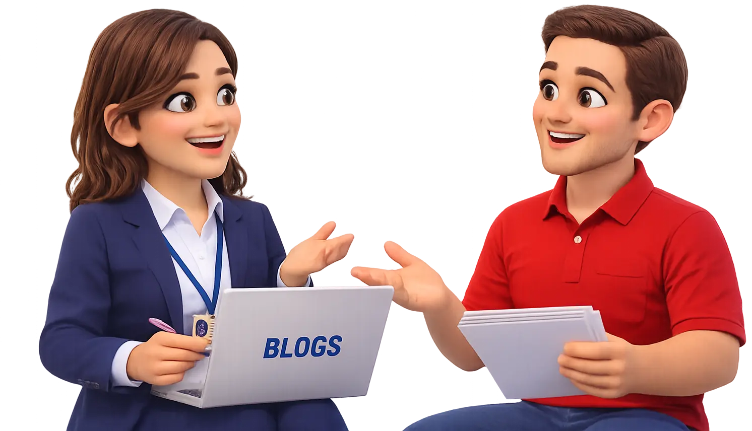 Pixar-style 3D illustration of a recruiter and job seeker discussing career guidance